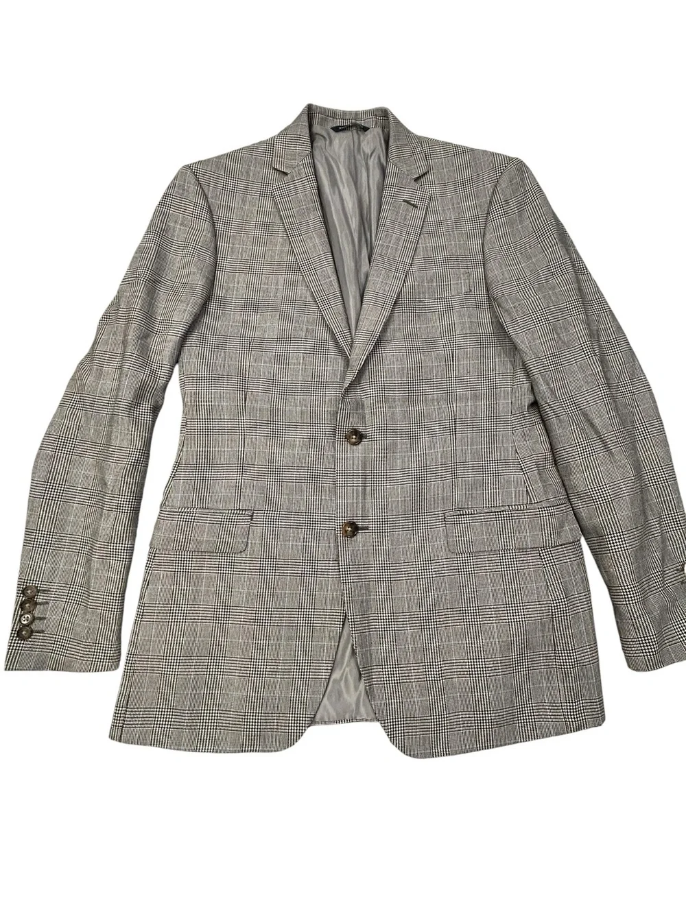 Ralph Lauren Vintage Gray Glen Plaid Men's Blazer 40L Silk Wool Y2K Business